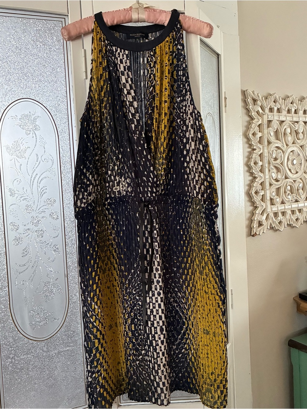 Piazza Sempione Black and Mustard Sleeveless Maxi Dress